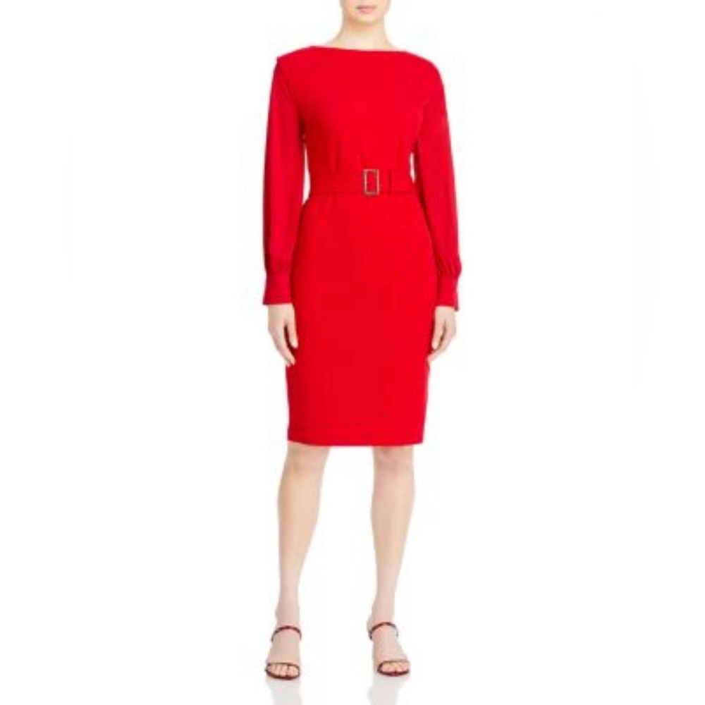 KARL LAGERFELD PARIS • Crepe Belted Dress • Red